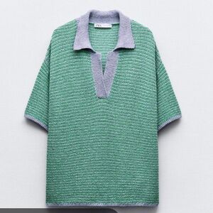 Zara Green Knit Pullover Top 6427/041/330 NWOT